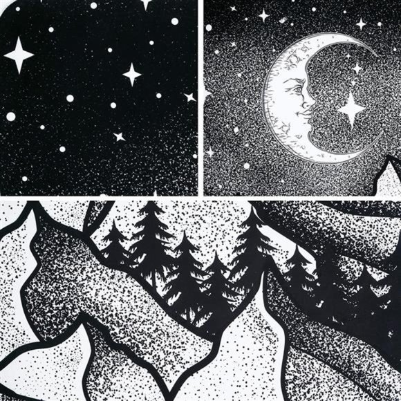 Mountain Moon Tapestry Starry Night Sky Tapestry Black and White - Picture 7 of 7